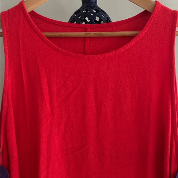 Red Sleeveless Maxi Dress with Purple Accent Trim - Picture 4 of 8